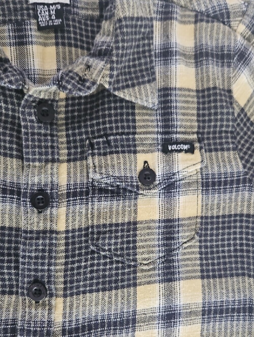 Volcom Kids Plaid Button-Down Shirt - Navy & Yellow Flannel SIZE 4 - Picture 4 of 7